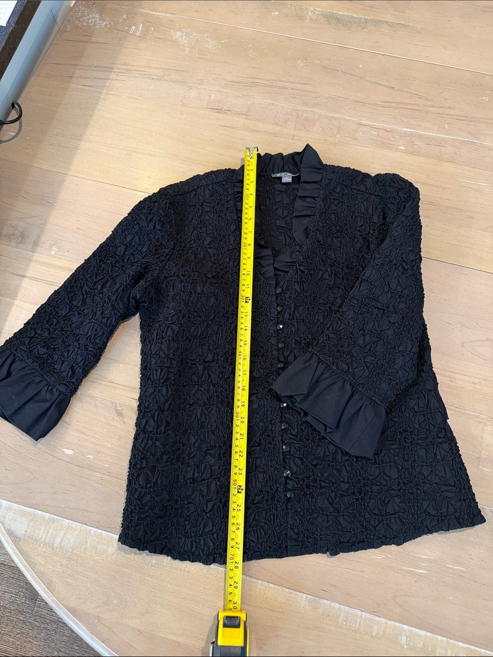 GO BY GO SILK Black Textured Ruffle-Trim Jacket